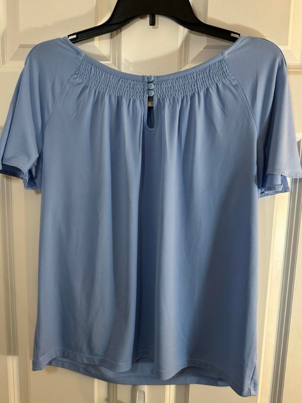 Covington Periwinkle Blue Smocked Neck Keyhole Back Flutter Sleeve Blouse S